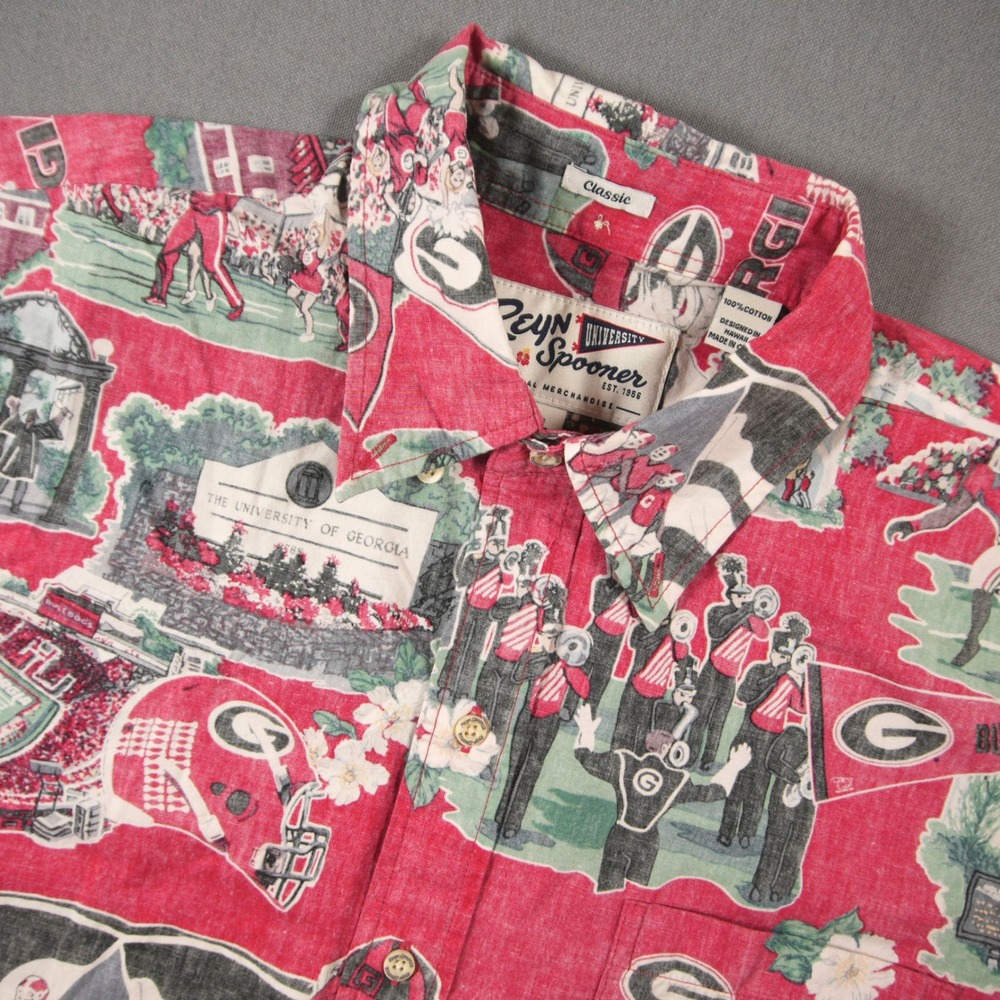 Reyn Spooner Georgia Bulldogs Football Reverse Print Men L Red Hawaiian Aloha